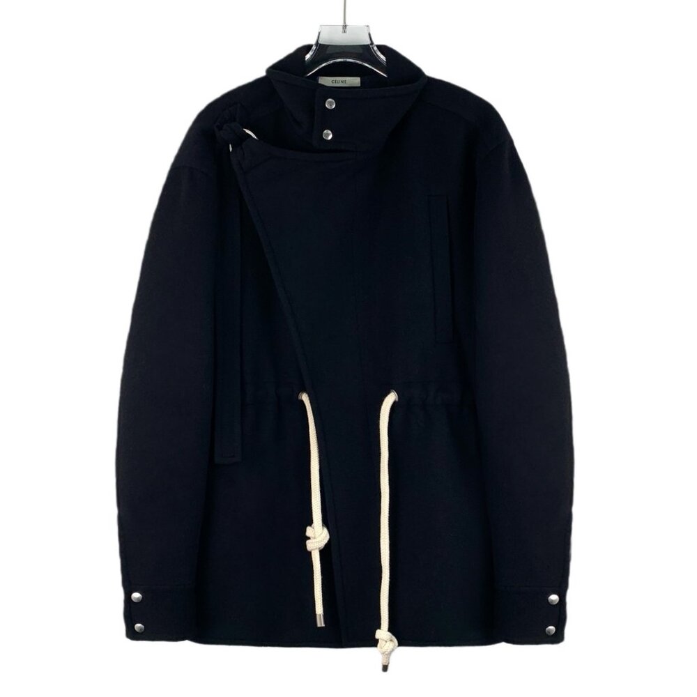 Celine Black cashmere drawstring waist long-sleeve coat
